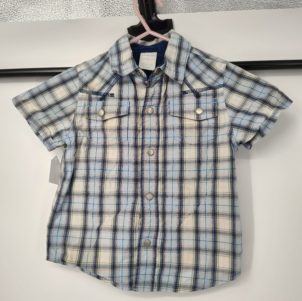 Wonderkids Boys Light Blue and White Plaid Button Down Shirt Size 3T
